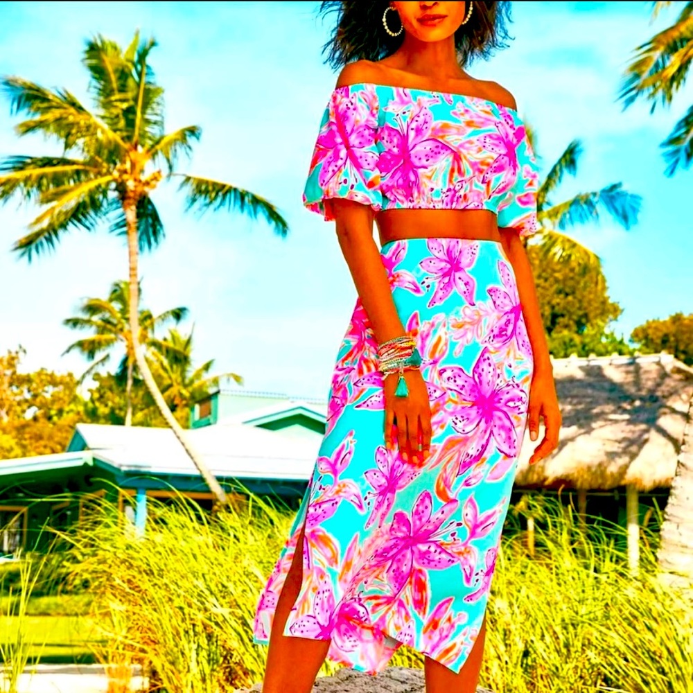 Lilly Pulitzer NWT Bonita Bloom MIDI Esmeralda set